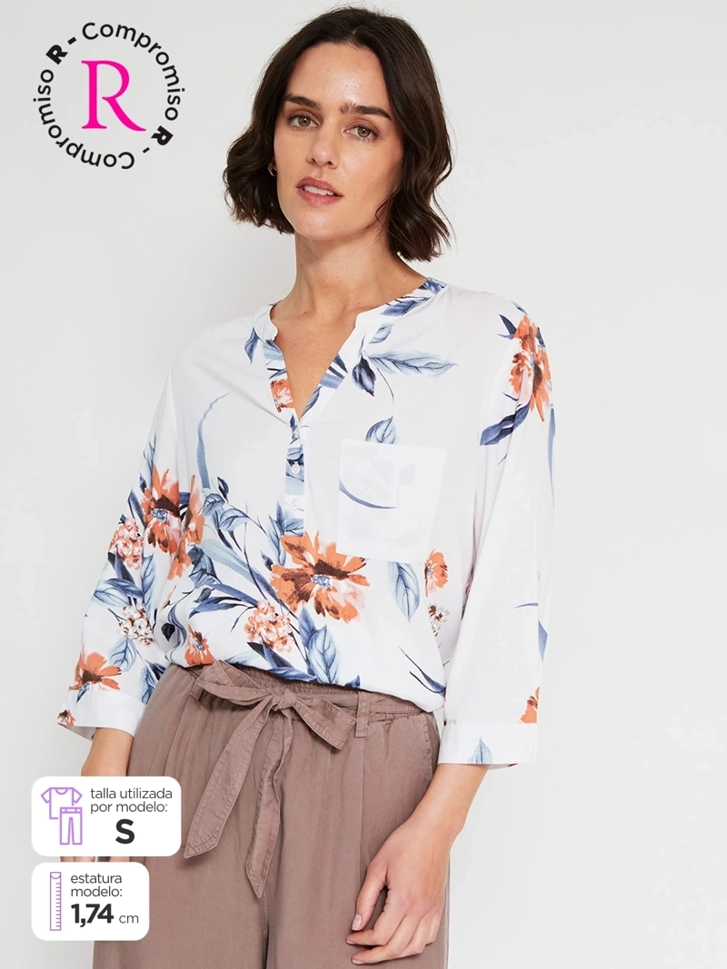 BLUSA MUJER AZIZ MANGA 3/4 ESTAMPADA MAO - 1
