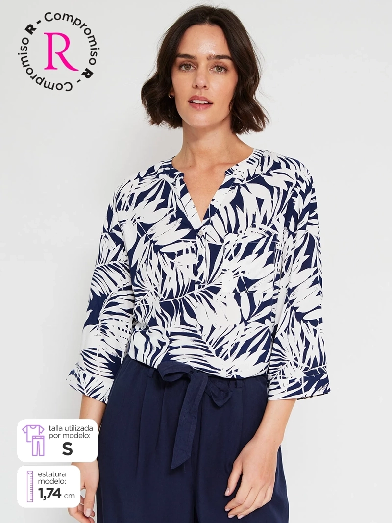 BLUSA MUJER AZIZ MANGA 3/4 ESTAMPADA MAO - 1