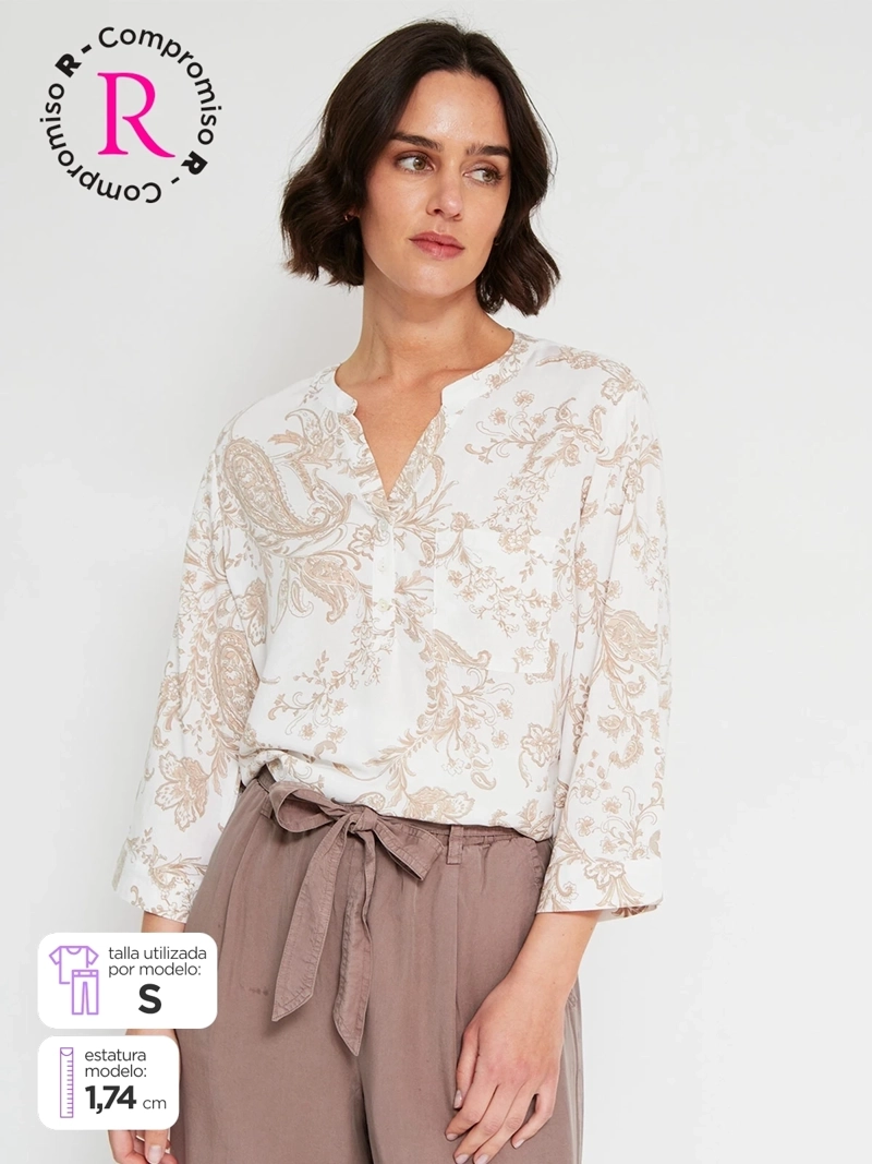 BLUSA MUJER AZIZ MANGA 3/4 ESTAMPADA MAO