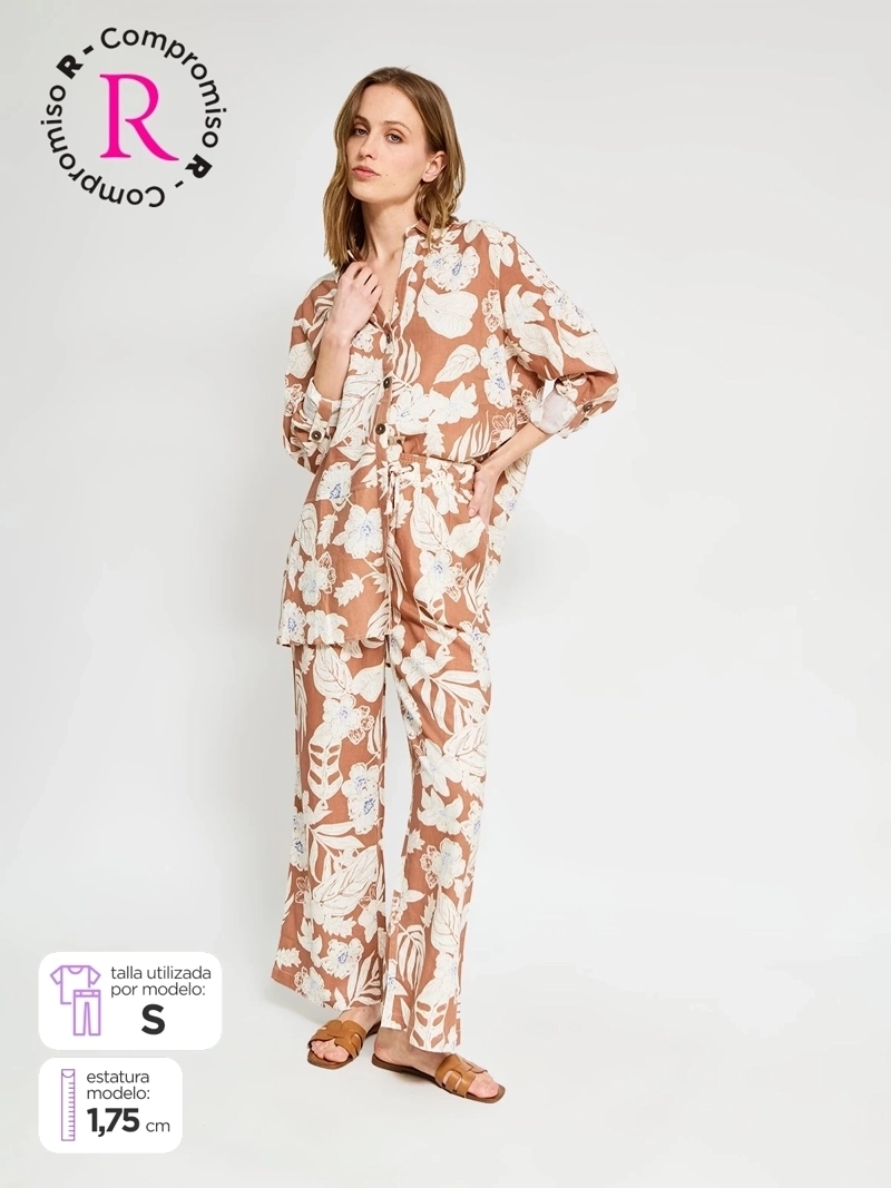 PANTALÓN MUJER AZIZ LINO REGULAR PRINT - 1