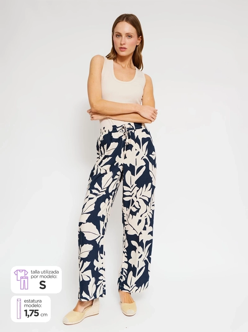 PANTALÓN MUJER AZIZ LINO REGULAR PRINT - 1