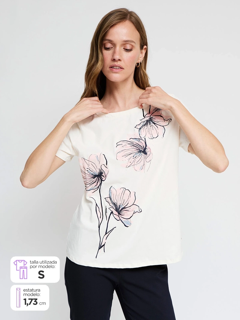 POLERA MUJER CACHAREL ALGODÓN MANGA CORTA BOTONES