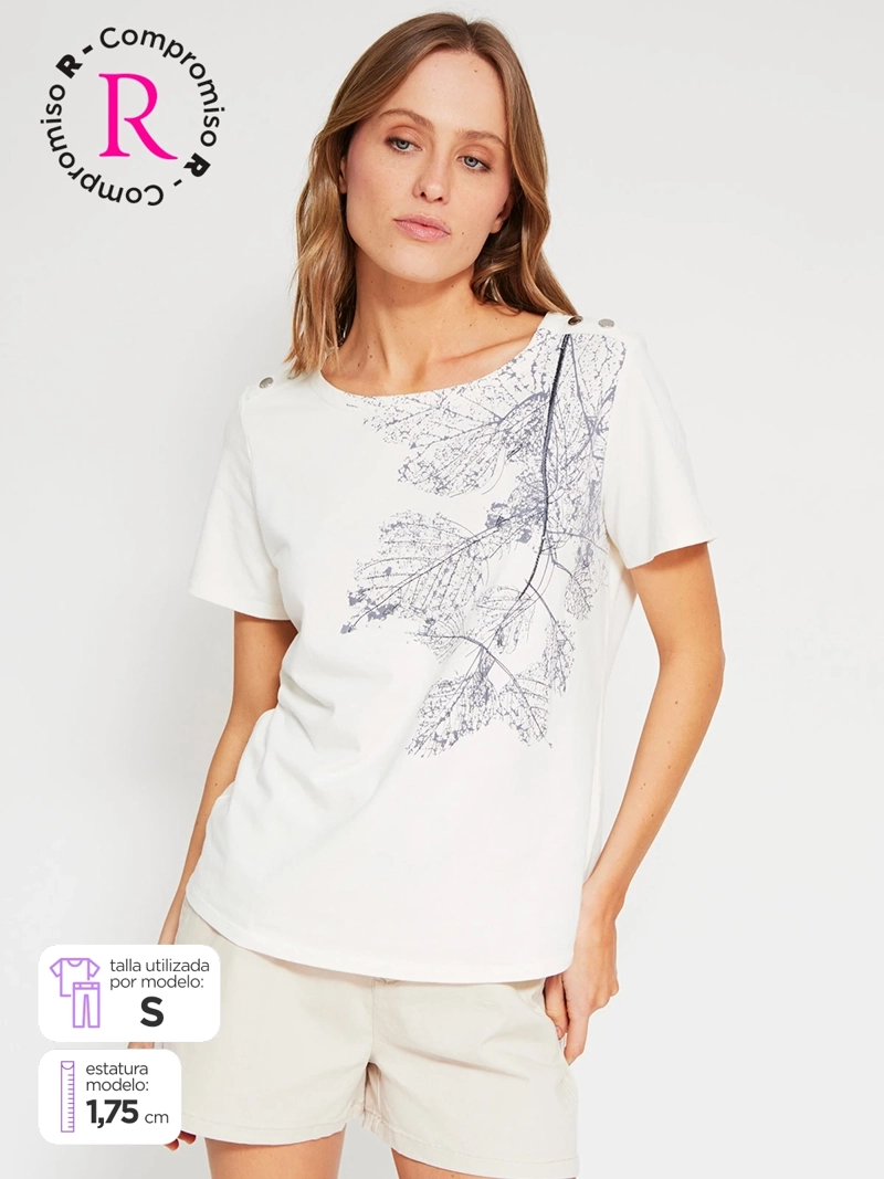 POLERA MUJER CACHAREL ALGODÓN MANGA CORTA BOTONES