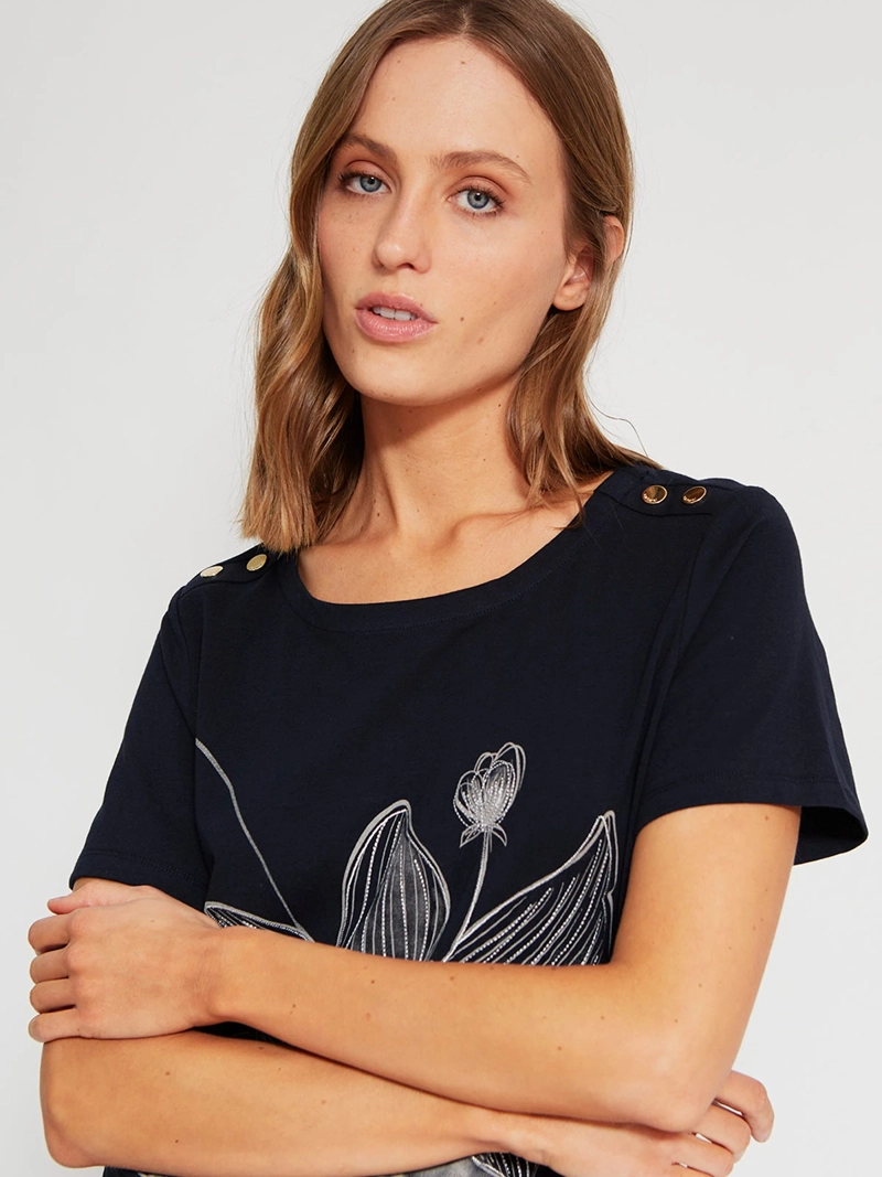 POLERA MUJER CACHAREL ALGODÓN MANGA CORTA BOTONES - 3