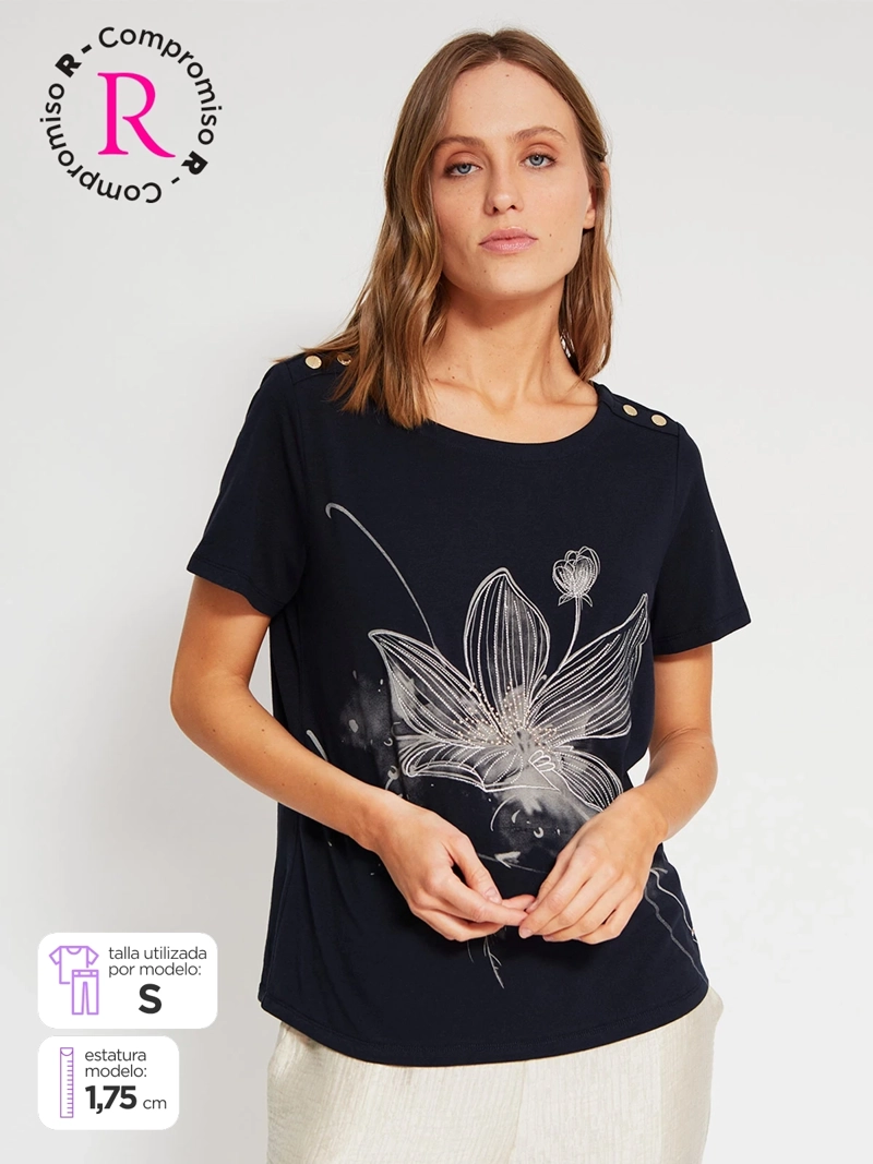 POLERA MUJER CACHAREL ALGODÓN MANGA CORTA BOTONES - 1