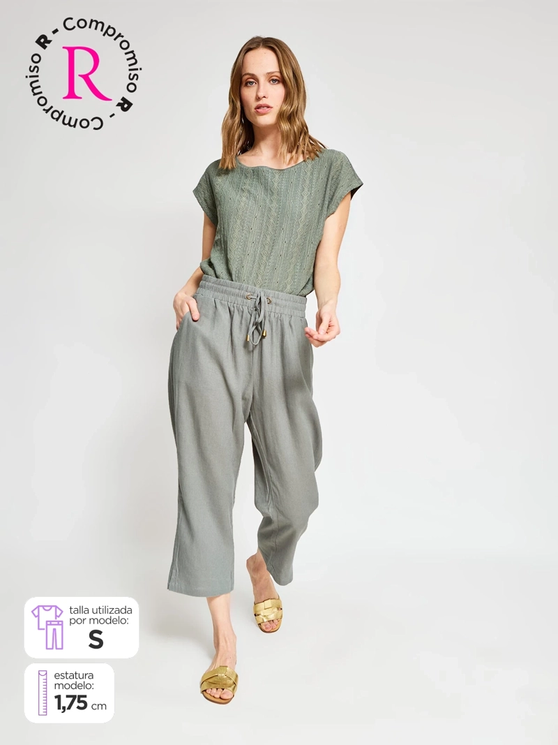 PANTALÓN MUJER AZIZ LINO CAPRI - 1