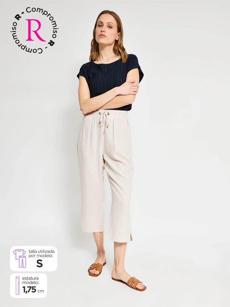 PANTALÓN MUJER AZIZ LINO CAPRI - 1