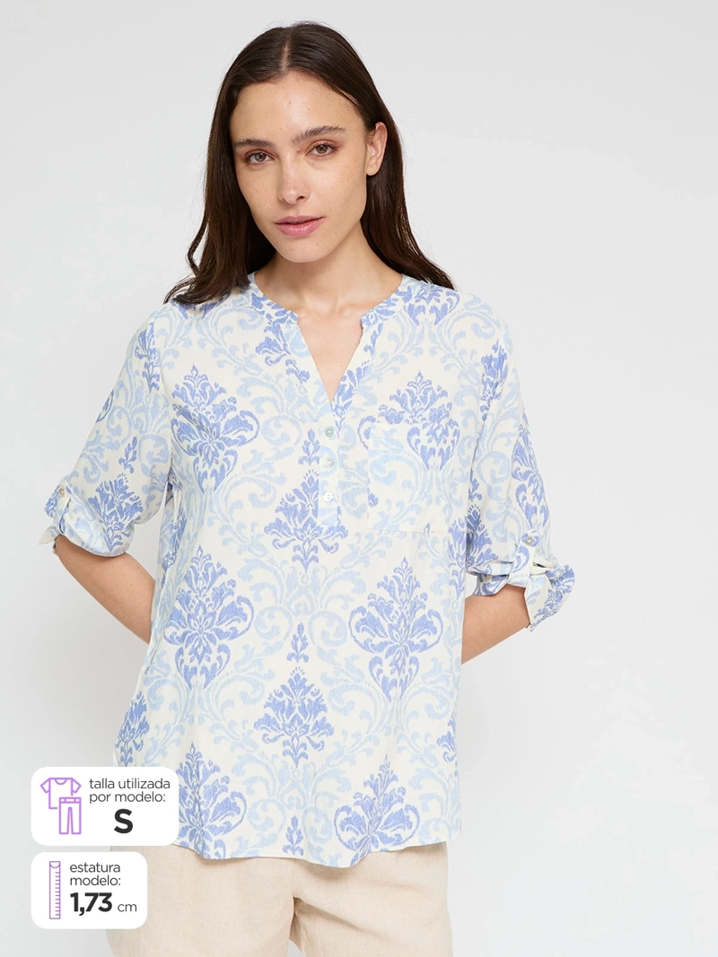 BLUSA MUJER AZIZ MANGA 3/4 ESTAMPADA