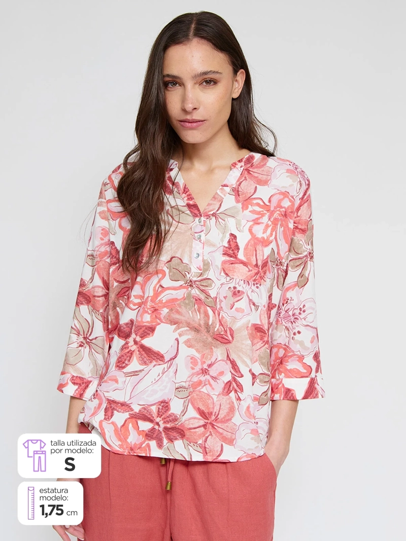 BLUSA MUJER AZIZ MANGA 3/4 ESTAMPADA