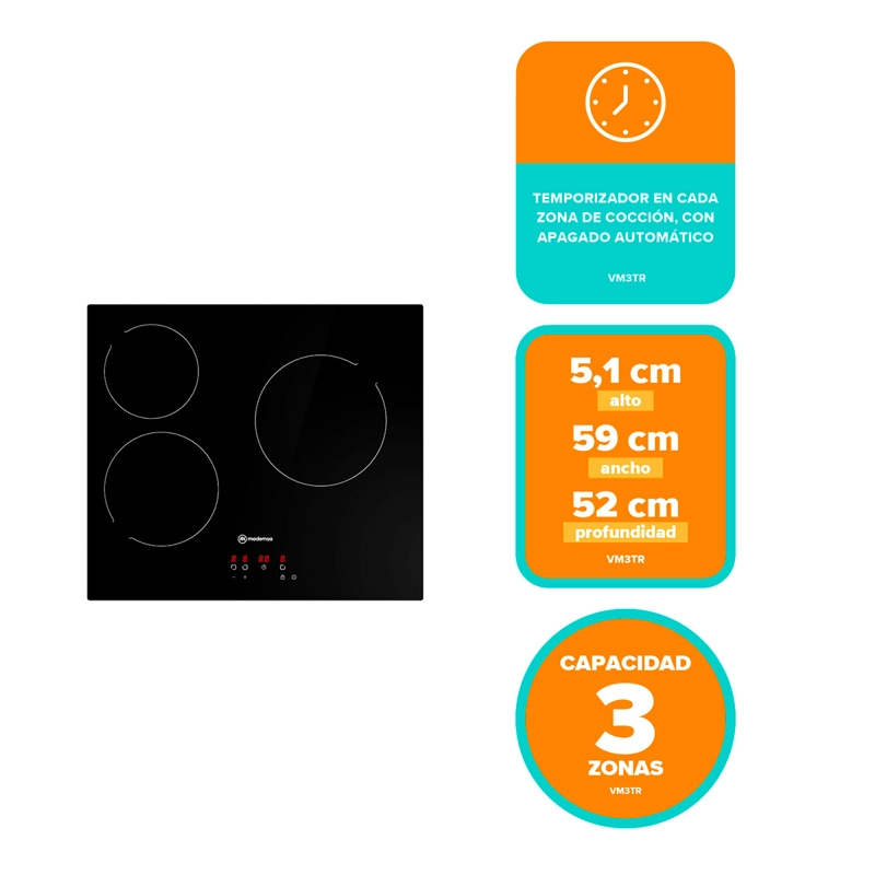 ENCIMERA VITROCERÁMICA ELÉCTRICA MADEMSA 3 PLATOS VM3TR - 7