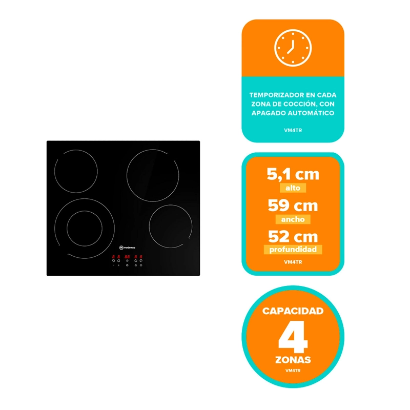 ENCIMERA VITROCERÁMICA ELÉCTRICA MADEMSA 4 PLATOS VM4TR - 7