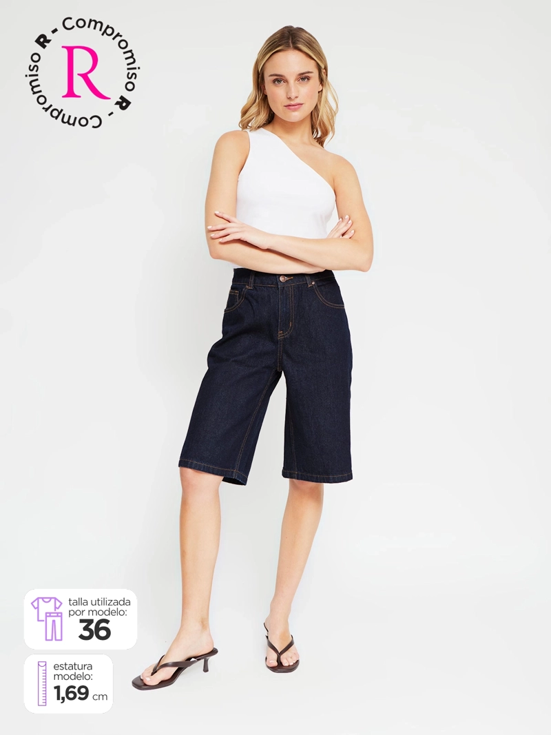 SHORT MUJER INDEX ALGODÓN LARGO DENIM - 1