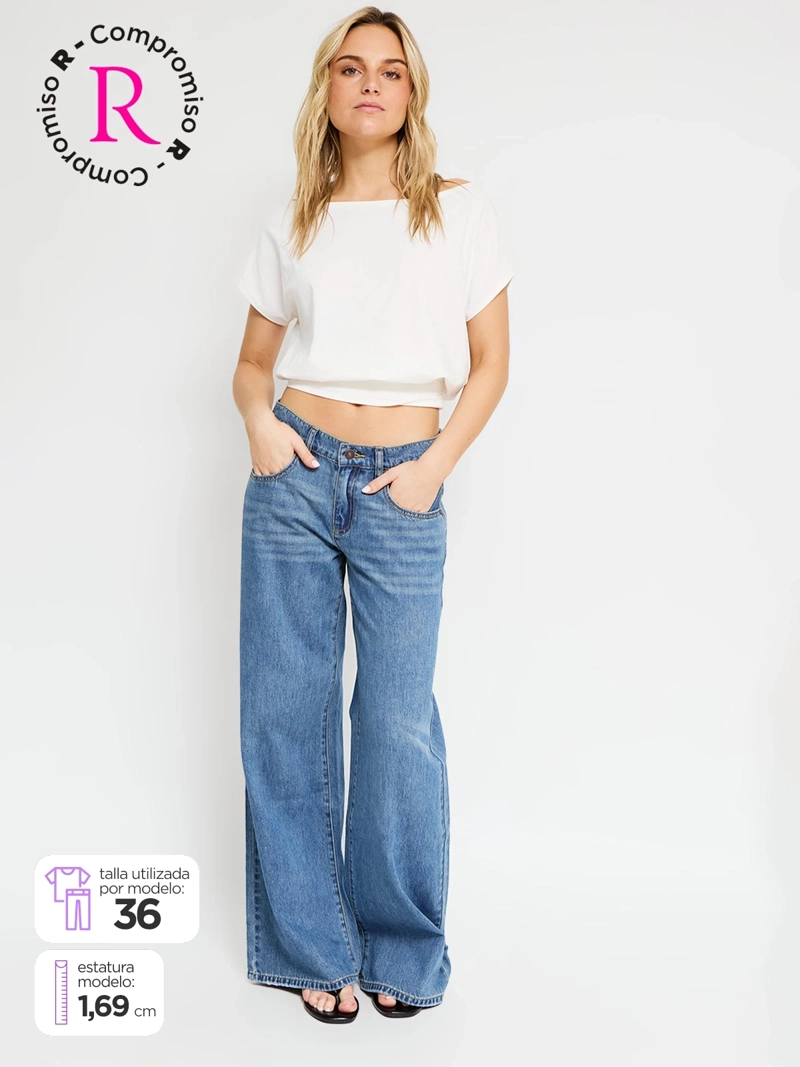 JEANS MUJER INDEX ALGODÓN WIDE LEG TIRO BAJO