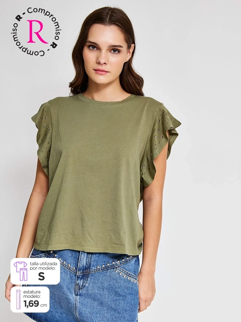 POLERA MUJER BARBADOS ALGODÓN MANGA CORTA VUELOS