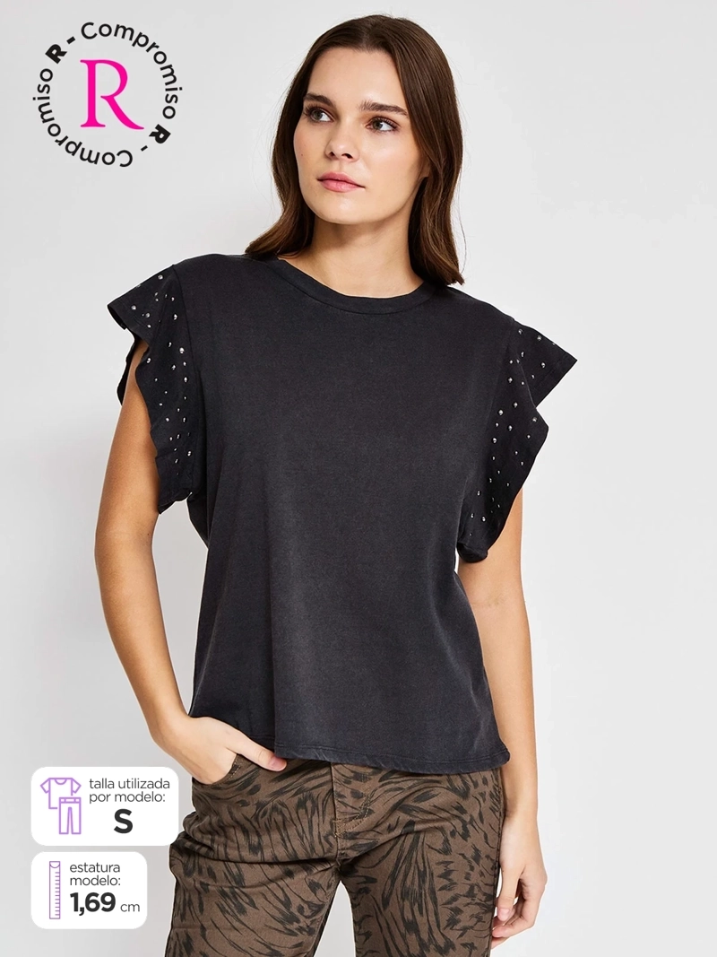POLERA MUJER BARBADOS ALGODÓN MANGA CORTA VUELOS