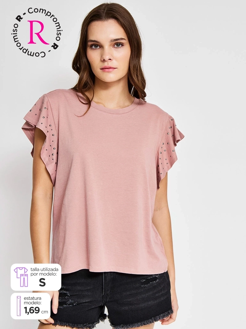 POLERA MUJER BARBADOS ALGODÓN MANGA CORTA VUELOS