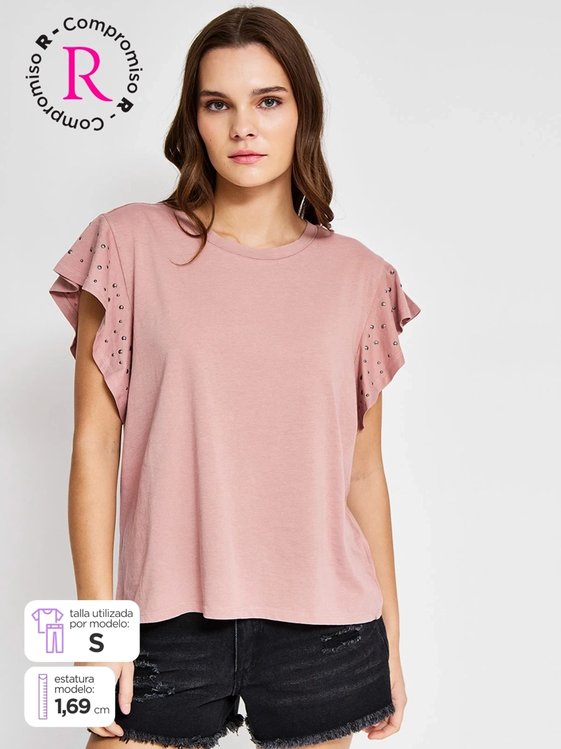POLERA MUJER BARBADOS ALGODÓN MANGA CORTA VUELOS - 1