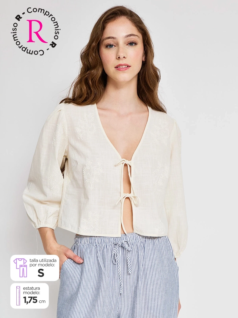BLUSA MUJER INDEX ALGODÓN MANGA LARGA LAZOS