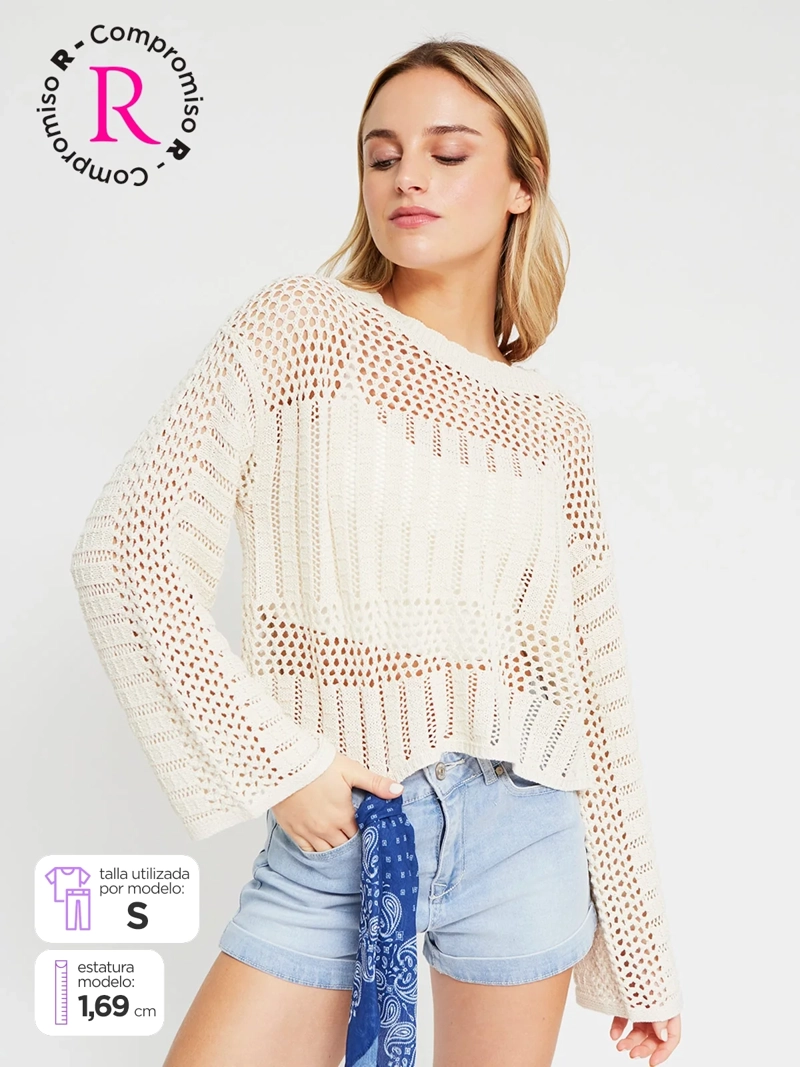 SWEATER MUJER INDEX ALGODÓN MANGA LARGA CALADO