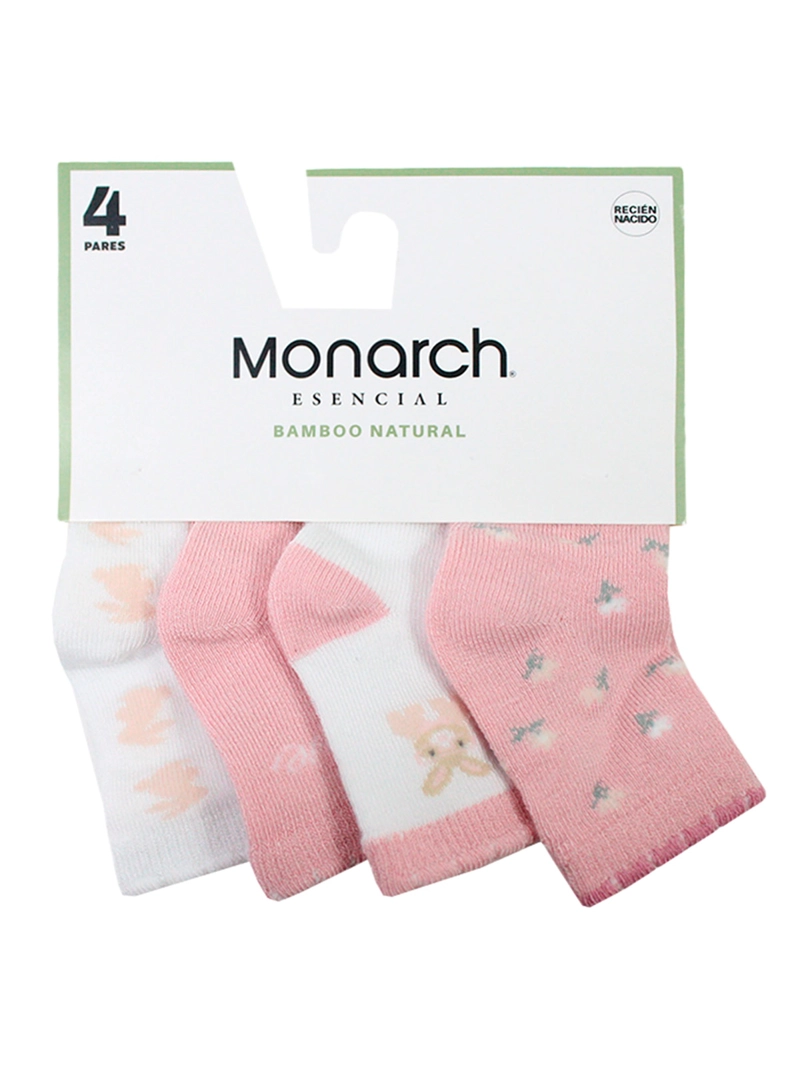 PACK X4 CALCETIN RECIÉN NACIDO MONARCH BAMBOO CONEJO LARGO 3/4 - 3