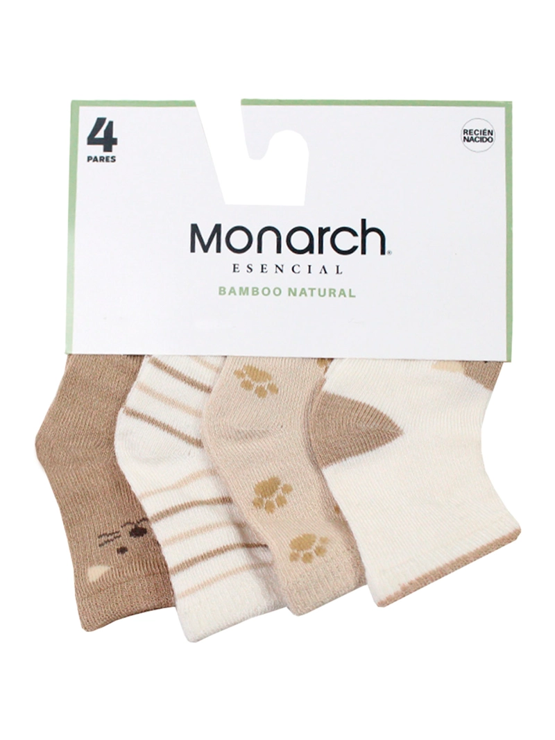 PACK X4 CALCETIN RECIÉN NACIDO MONARCH BAMBOO GATITO LARGO 3/4 - 3