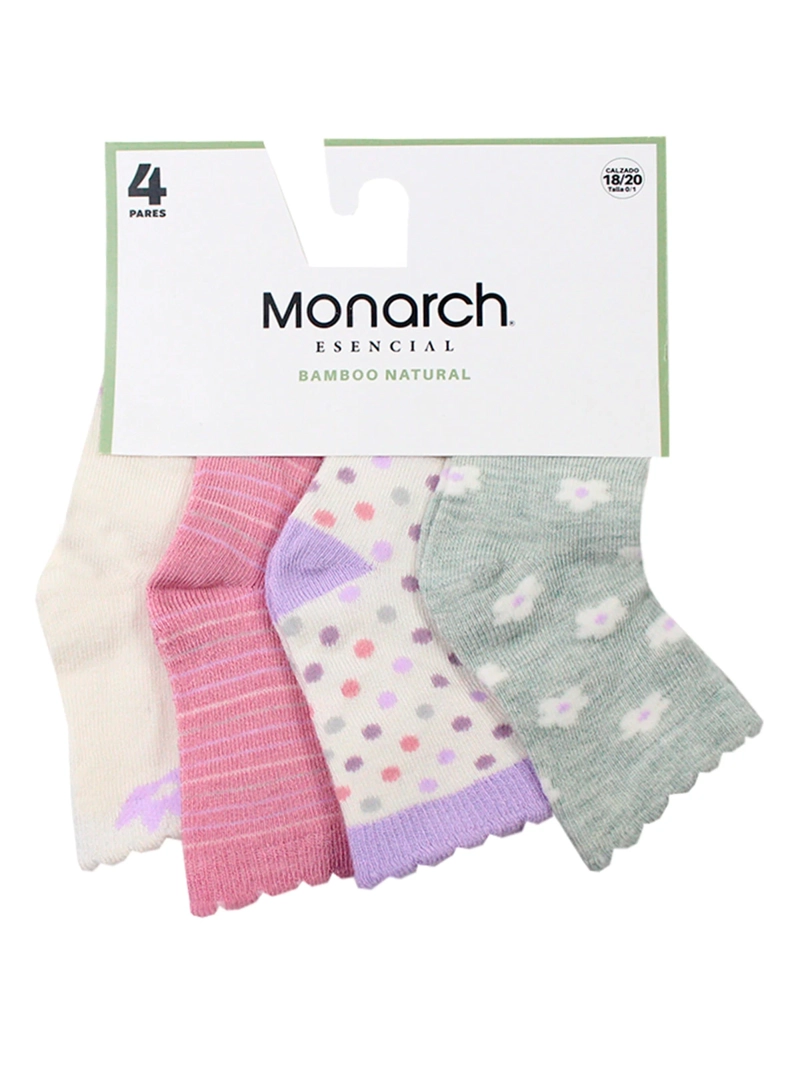 PACK X4 CALCETIN RECIÉN NACIDO MONARCH BAMBOO CORONA LARGO 3/4 - 3