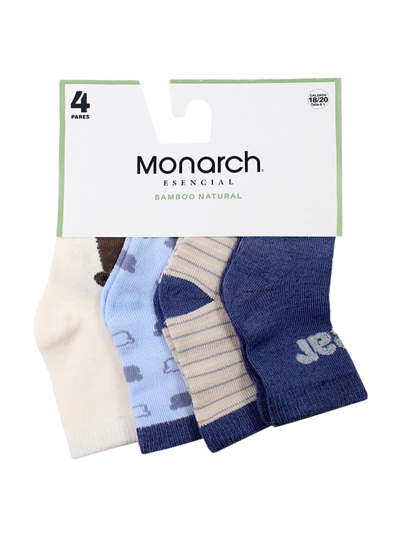 PACK X4 CALCETIN RECIÉN NACIDO MONARCH BAMBOO OSO LARGO 3/4 - 3