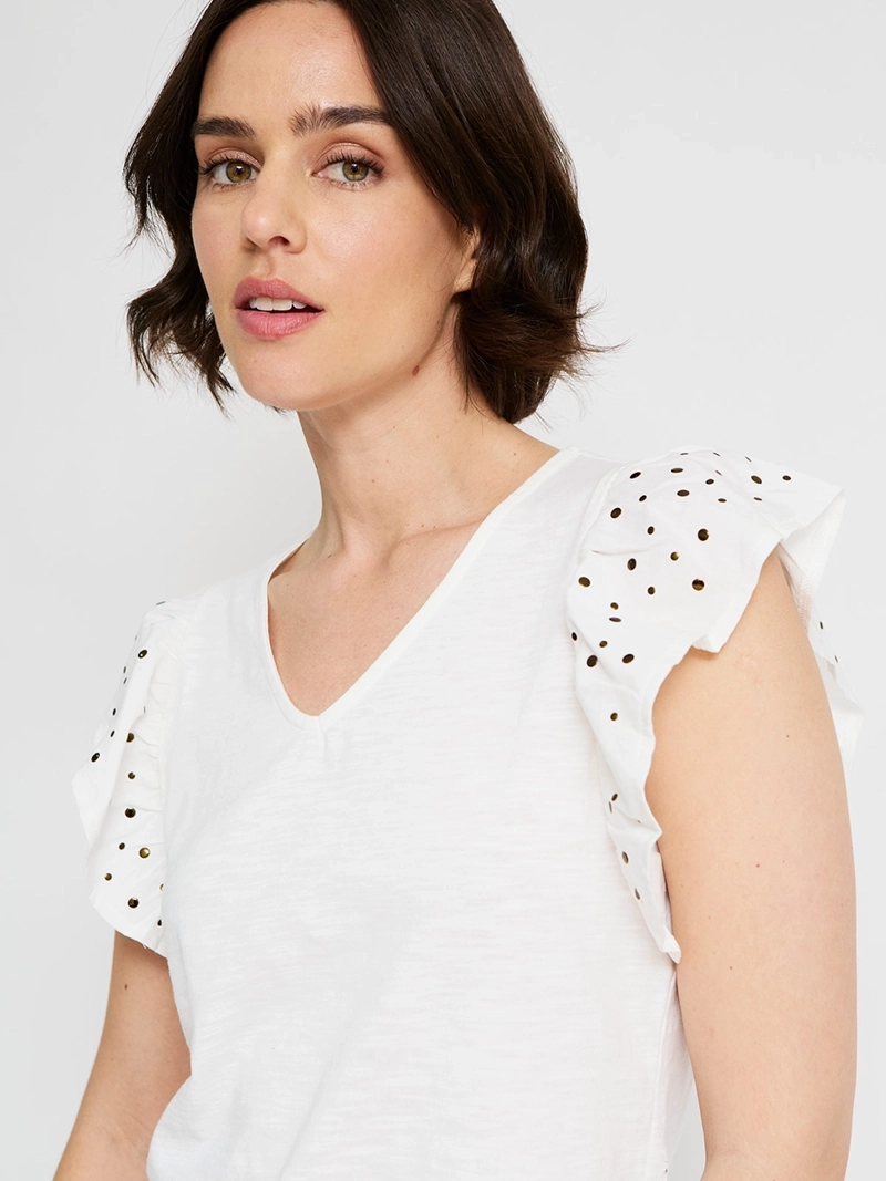 POLERA MUJER TATIENNE ALGODÓN MANGA CORTA VUELO - 3