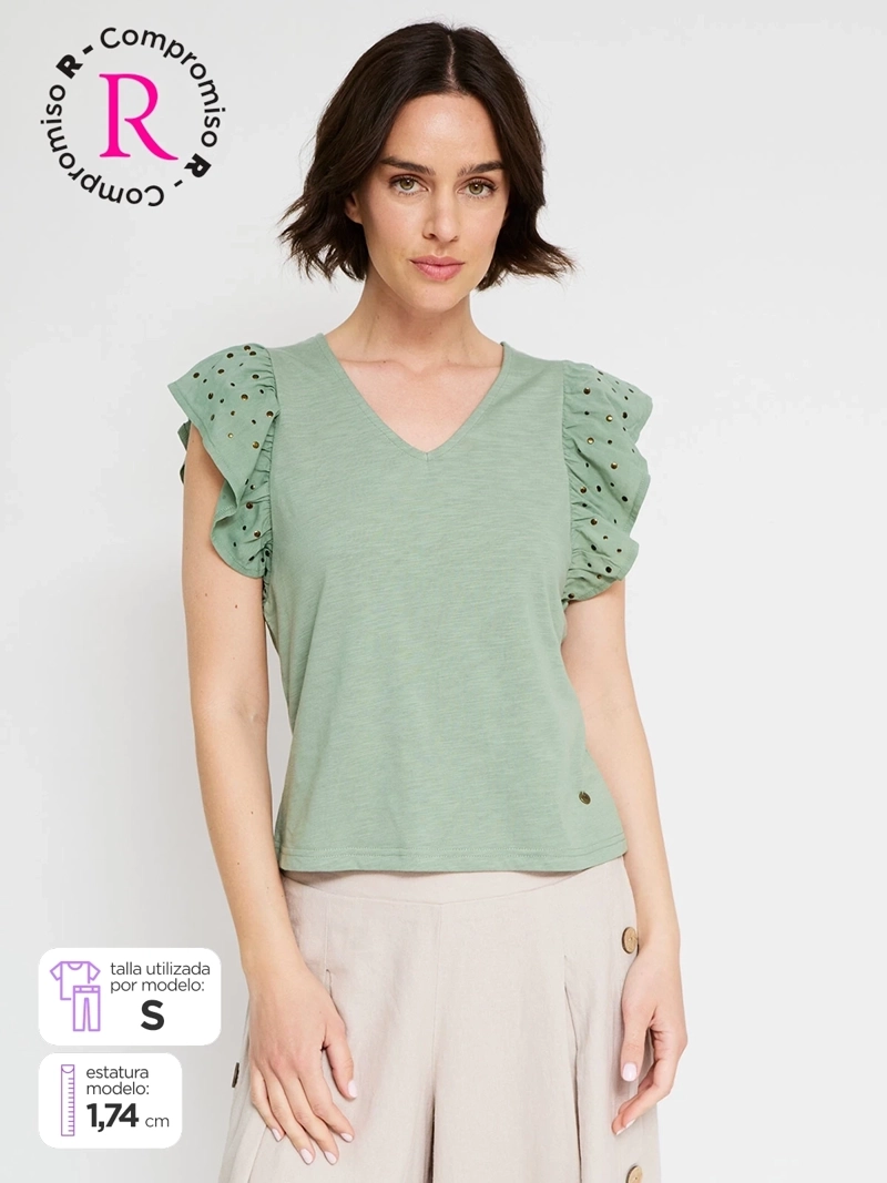 POLERA MUJER TATIENNE ALGODÓN MANGA CORTA VUELO