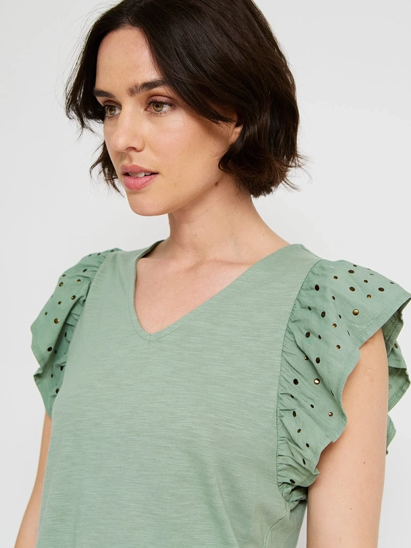POLERA MUJER TATIENNE ALGODÓN MANGA CORTA VUELO - 3