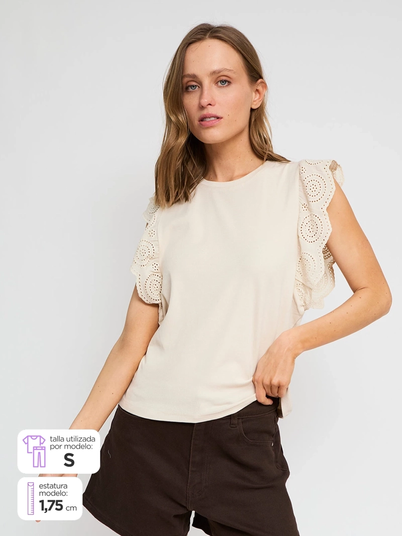 POLERA MUJER REGATTA ALGODÓN SIN MANGAS VUELO BRODERIE