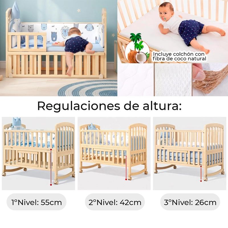 CUNA KIDSCOOL EVOLUTIVA MADERA 5 EN 1 CONVERT - 2