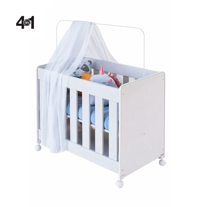 MINI CUNA KIDSCOOL 4 EN 1 CON COLCHÓN BLANCO - 1