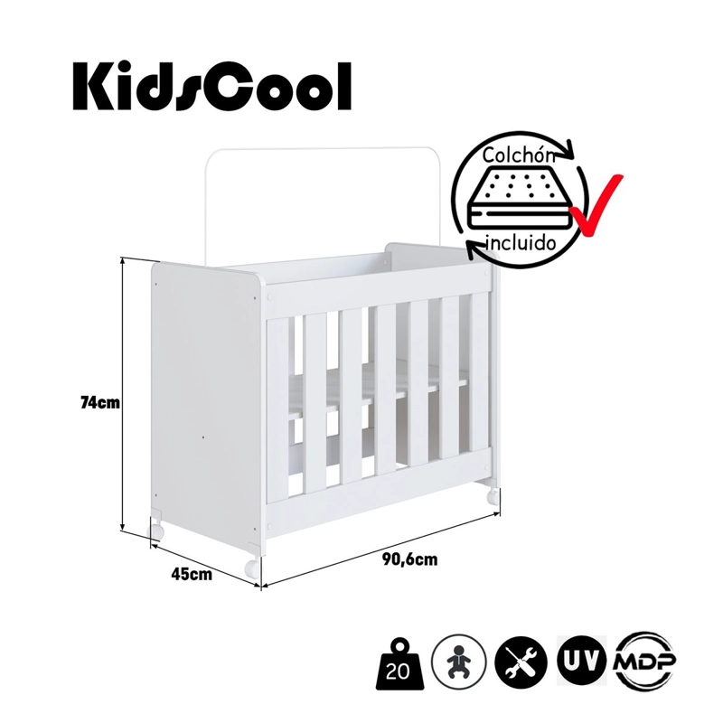 MINI CUNA KIDSCOOL 4 EN 1 CON COLCHÓN BLANCO - 5