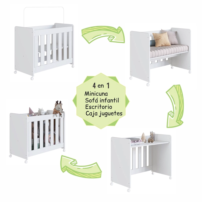 MINI CUNA KIDSCOOL 4 EN 1 CON COLCHÓN BLANCO - 6