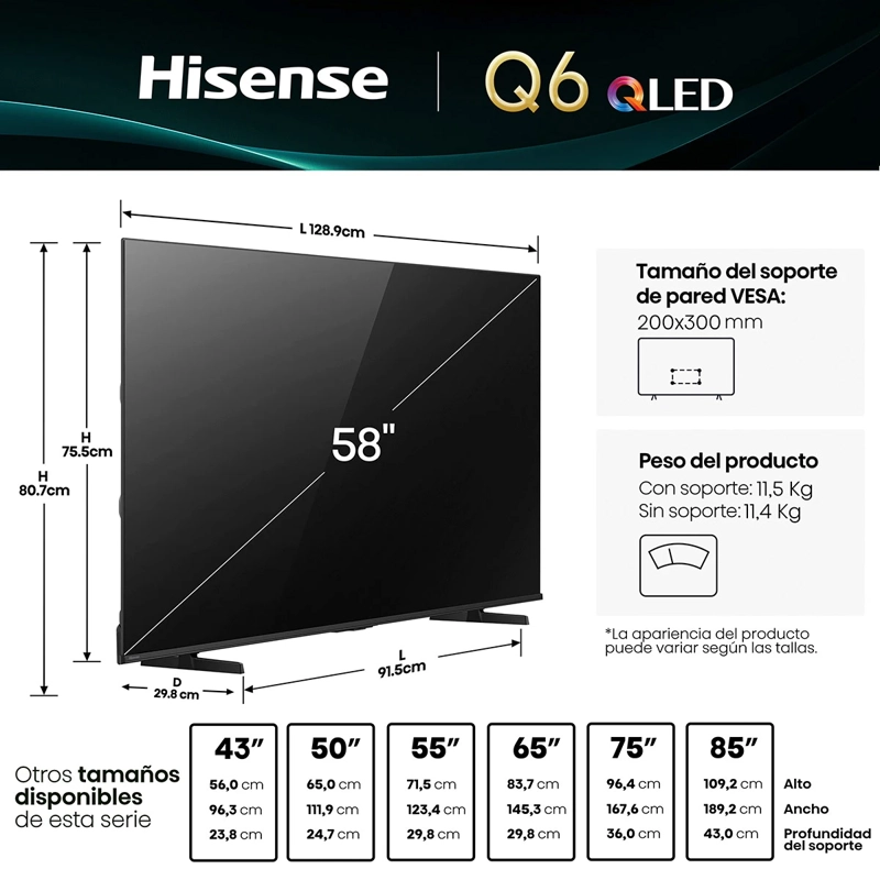 SMART TV HISENSE QLED 4K UHD 58” 58Q6QV - 3