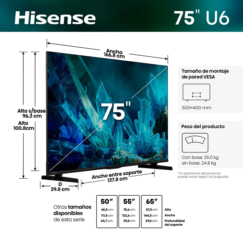 SMART TV HISENSE QLED MINI LED 4K UHD 75” 75U6ESV - 3