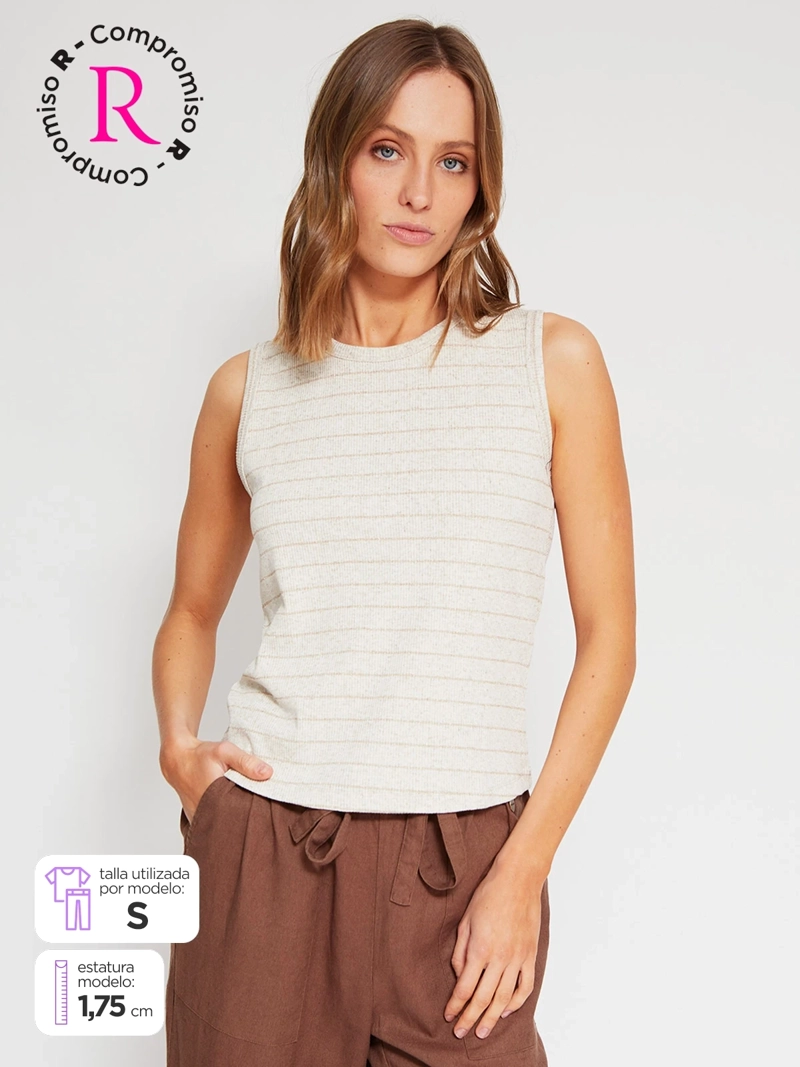 POLERA MUJER REGATTA SIN MANGAS RAYAS BRILLOS - 1