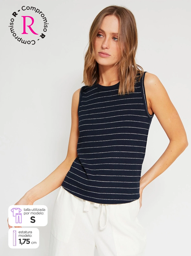 POLERA MUJER REGATTA SIN MANGAS RAYAS BRILLOS