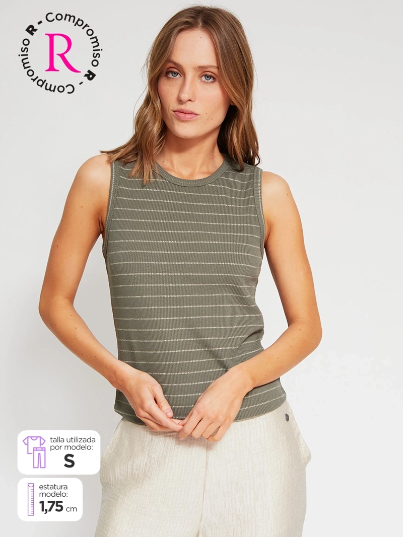 POLERA MUJER REGATTA SIN MANGAS RAYAS BRILLOS