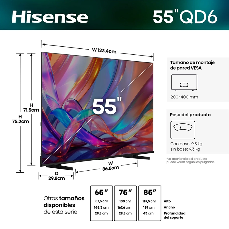 SMART TV HISENSE QLED 4K UHD 55” 55QD68SG - 3