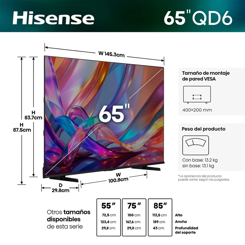 SMART TV HISENSE QLED 4K UHD 65” 65QD68SG - 3