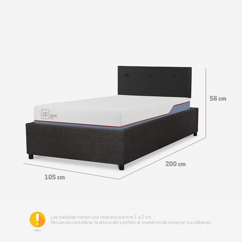 CAMA EUROPEA CIC EXCELLENCE PLUS SPACE BOX 1.5 PLAZAS + RESPALDO NEGRO - 3