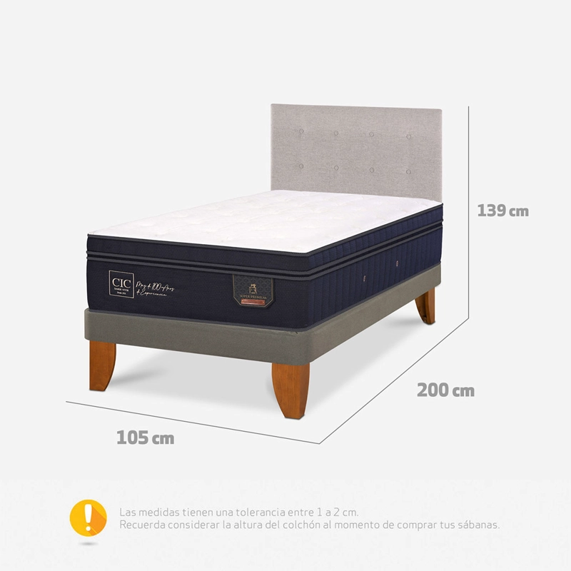 CAMA EUROPEA CIC SUPER PREMIUM 1.5 PLAZAS + RESPALDO GRIS - 3