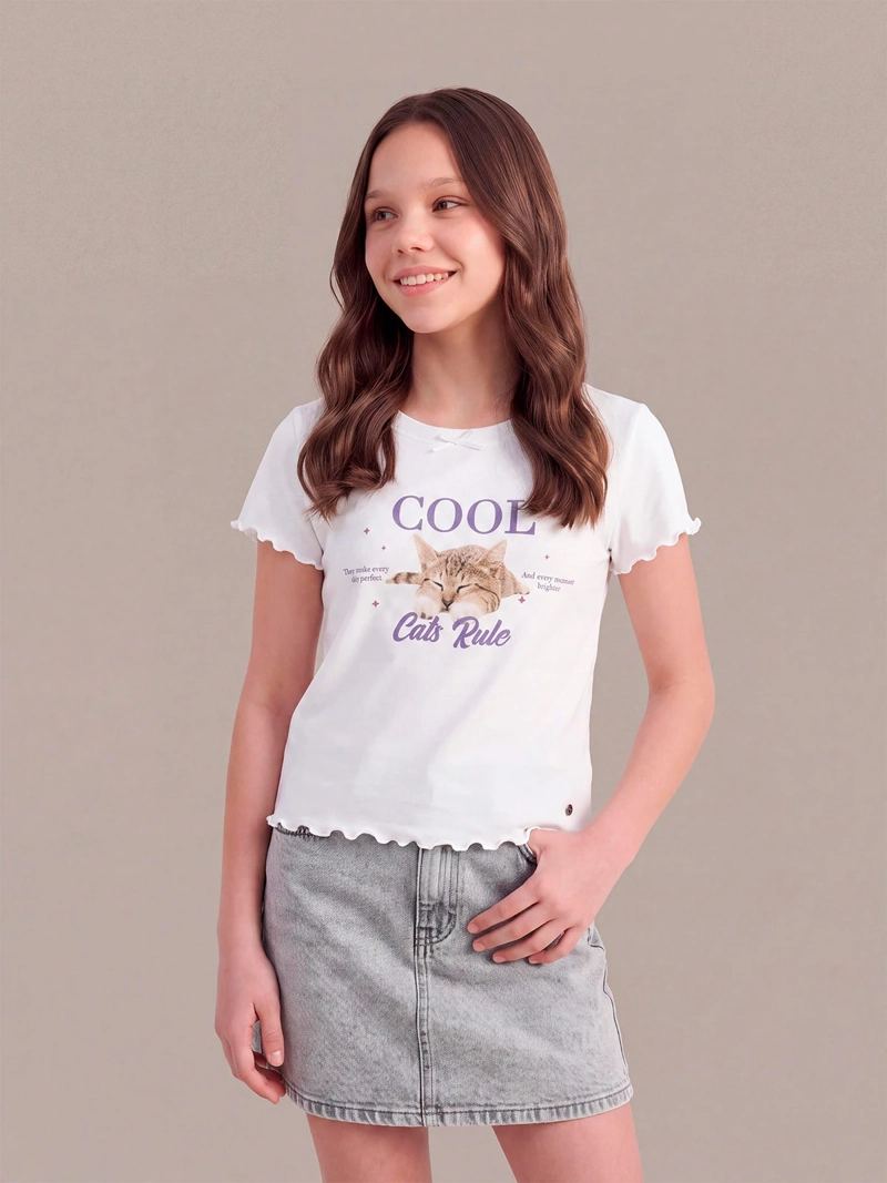 POLERA NIÑA INDEX TEEN ALGODÓN MANGA CORTA RIB ESTAMPADA