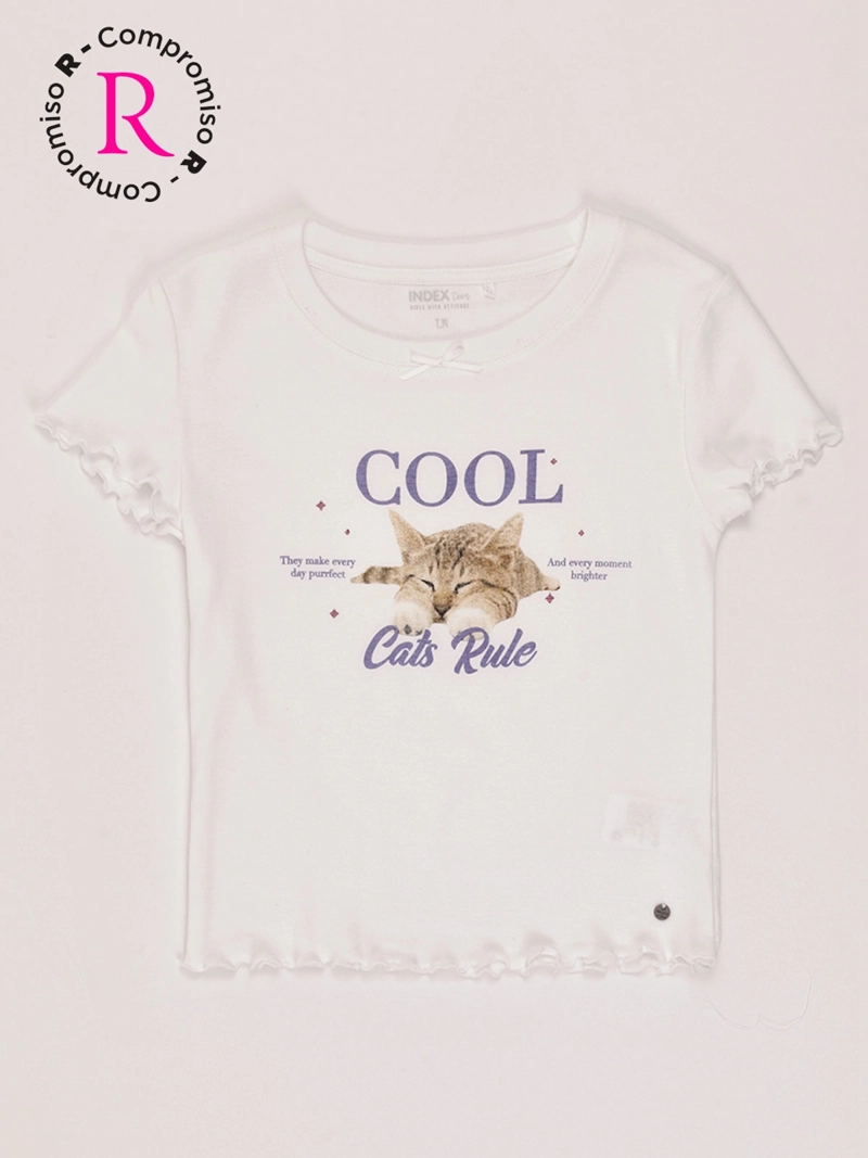 POLERA NIÑA INDEX TEEN ALGODÓN MANGA CORTA RIB ESTAMPADA - 1