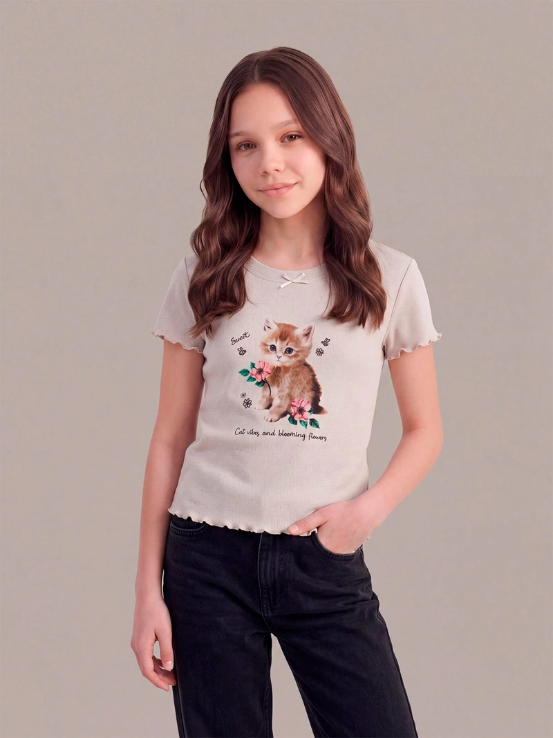 POLERA NIÑA INDEX TEEN ALGODÓN MANGA CORTA RIB ESTAMPADA