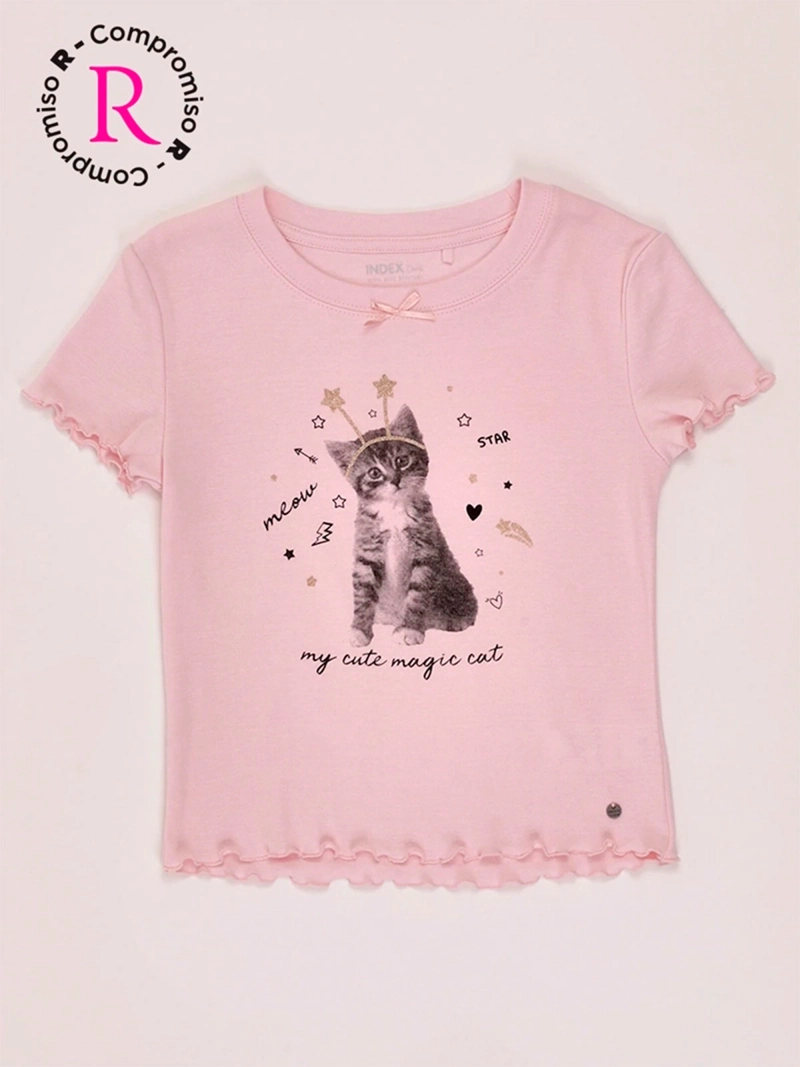 POLERA NIÑA INDEX TEEN ALGODÓN MANGA CORTA RIB ESTAMPADA