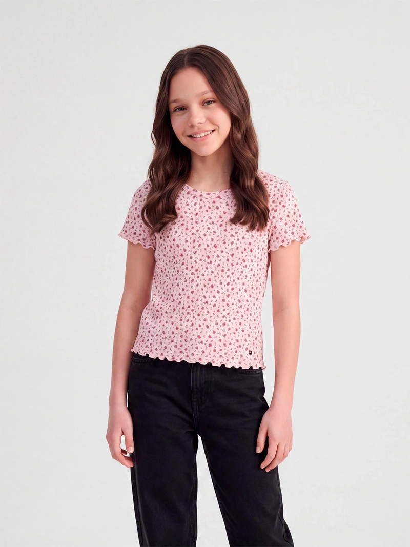 POLERA NIÑA INDEX TEEN ALGODÓN MANGA CORTA RIB PRINT - 1