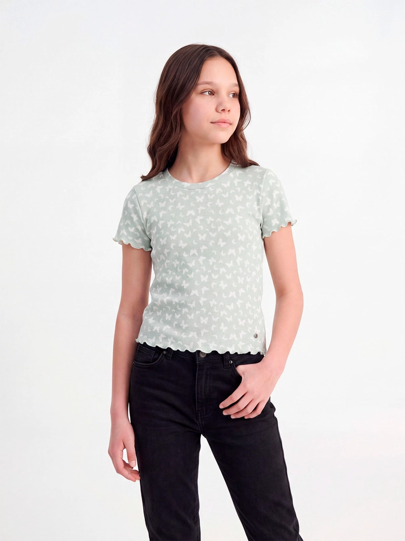 POLERA NIÑA INDEX TEEN ALGODÓN MANGA CORTA RIB PRINT